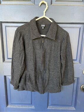 EILEEN FISHER Charcoal Gray Zip-Front Wool Jacket